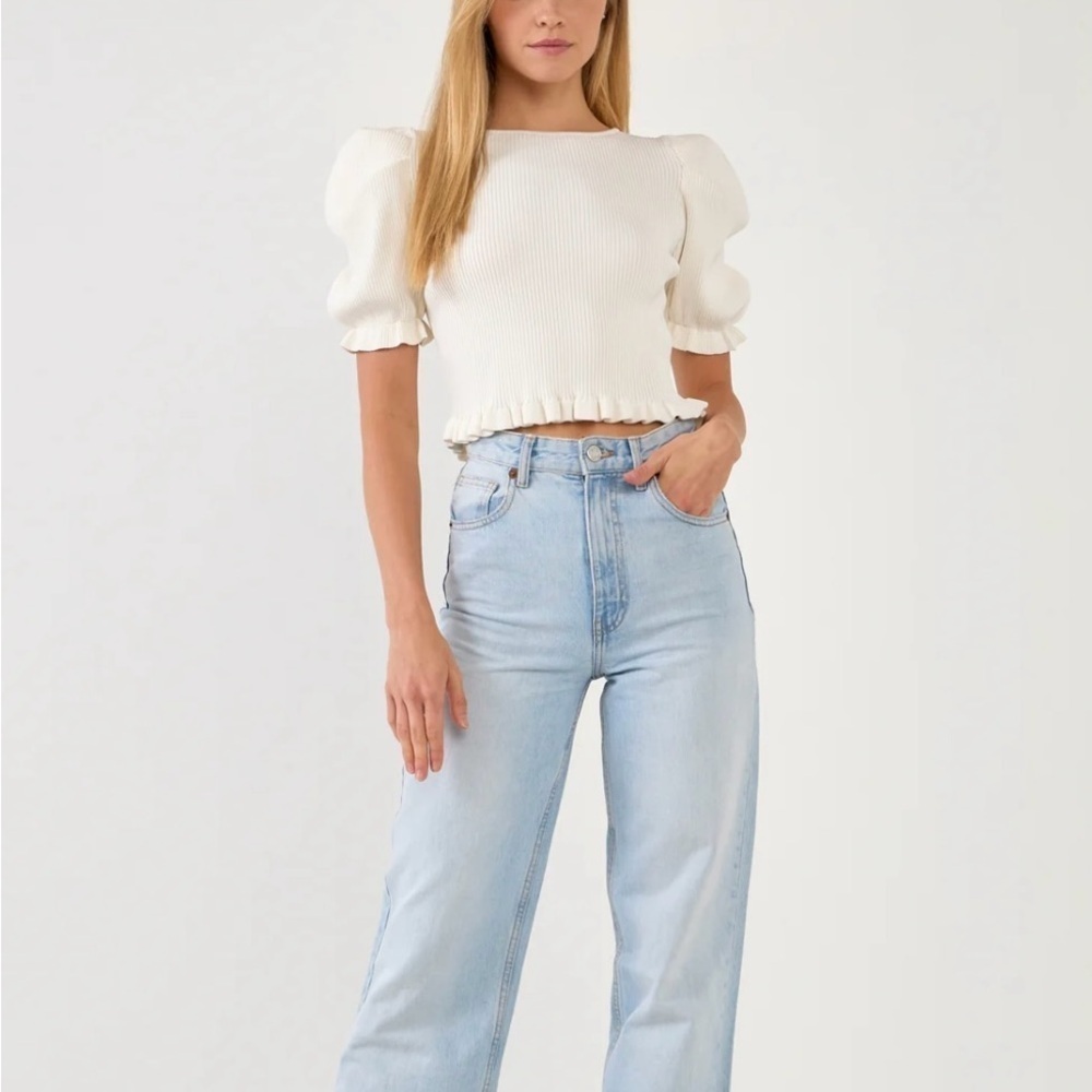 Endless Rose Puff Sleeve Open Back Knit Top, Size Small